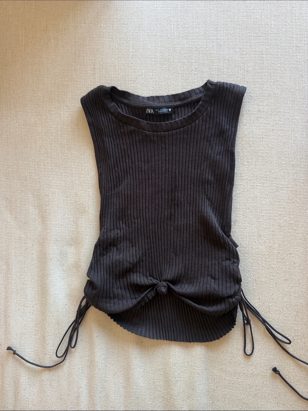 Zara Black Ribbed Knot-Front Sleeveless Tank